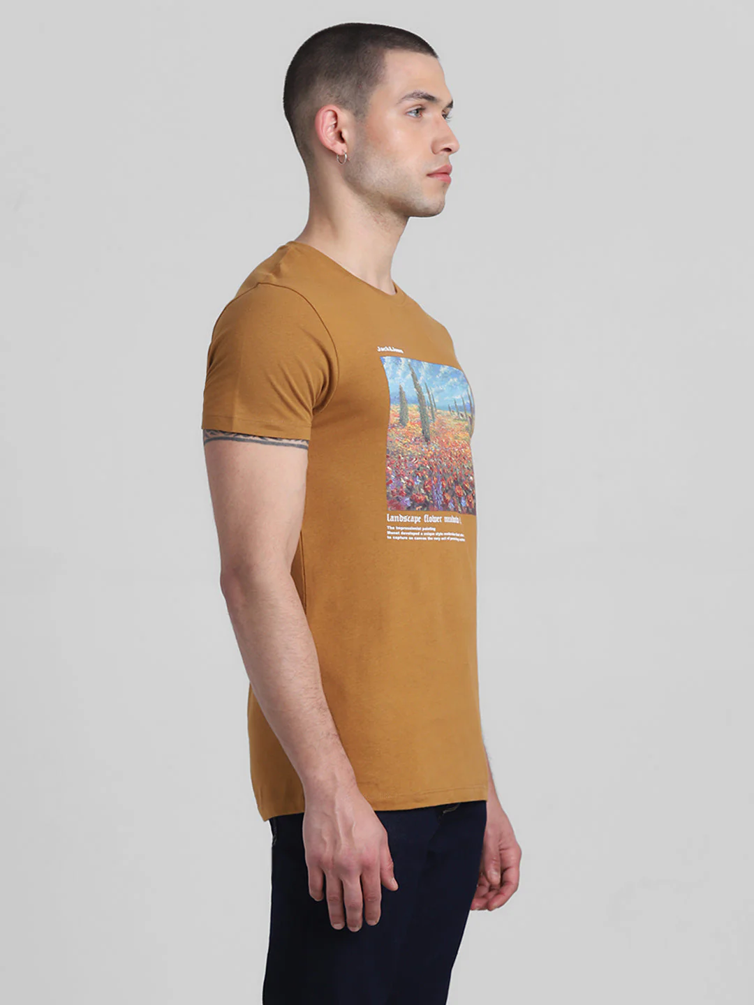 Brown Chest Print Cotton T-shirt - Image 3