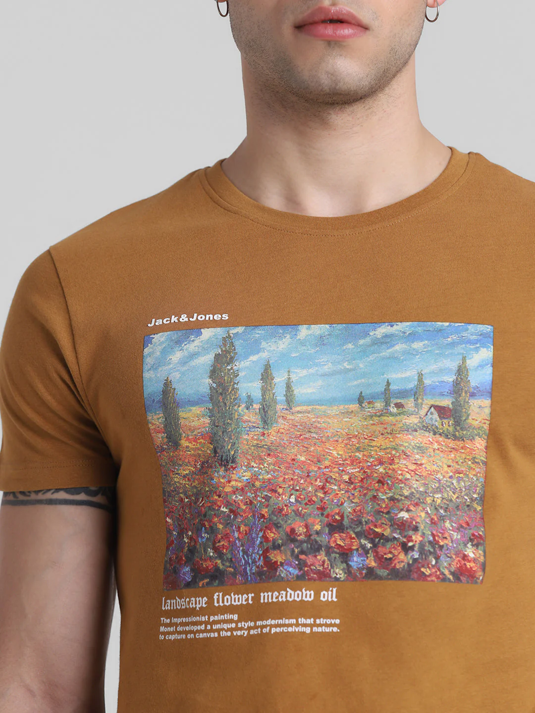 Brown Chest Print Cotton T-shirt - Image 5