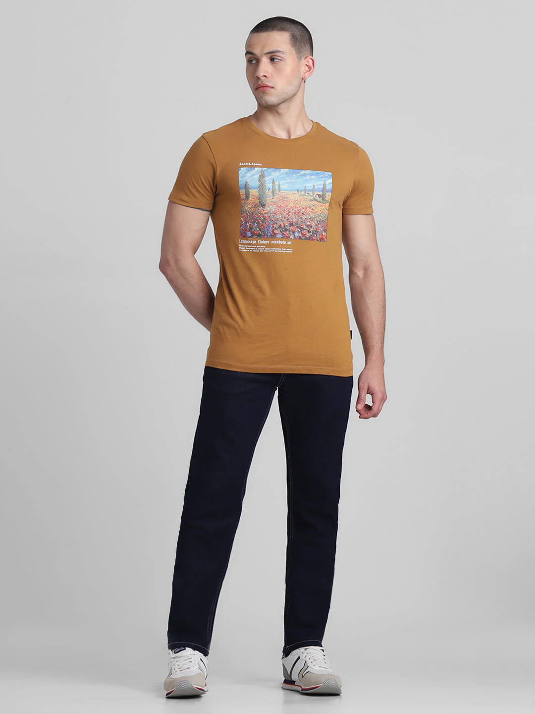 Brown Chest Print Cotton T-shirt - Image 6