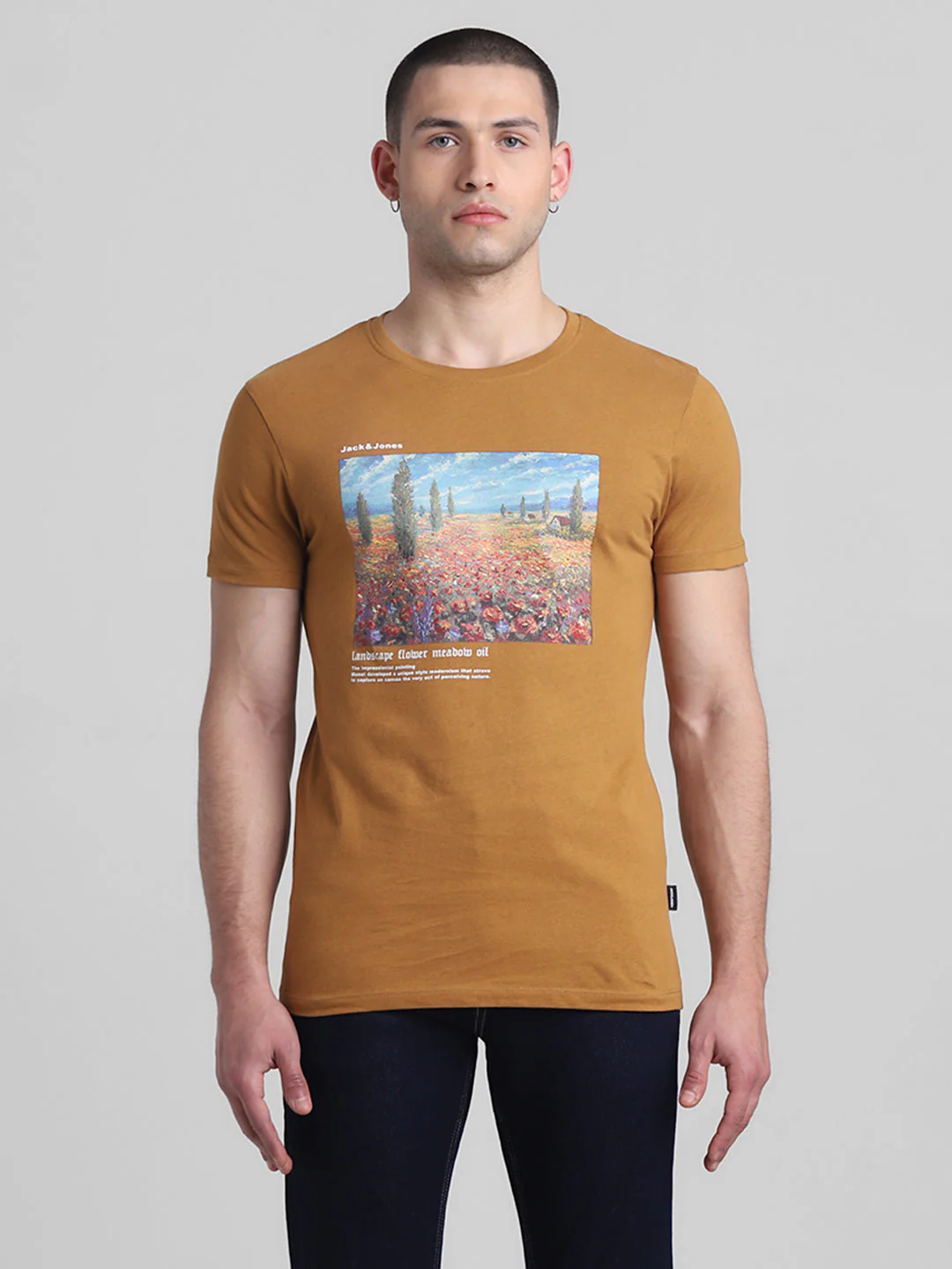 Brown Chest Print Cotton T-shirt - Image 8