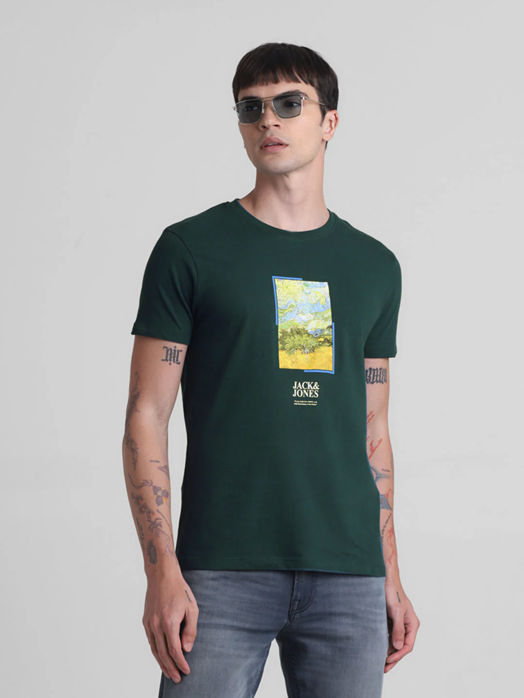 Dark Green Chest Print T-shirt