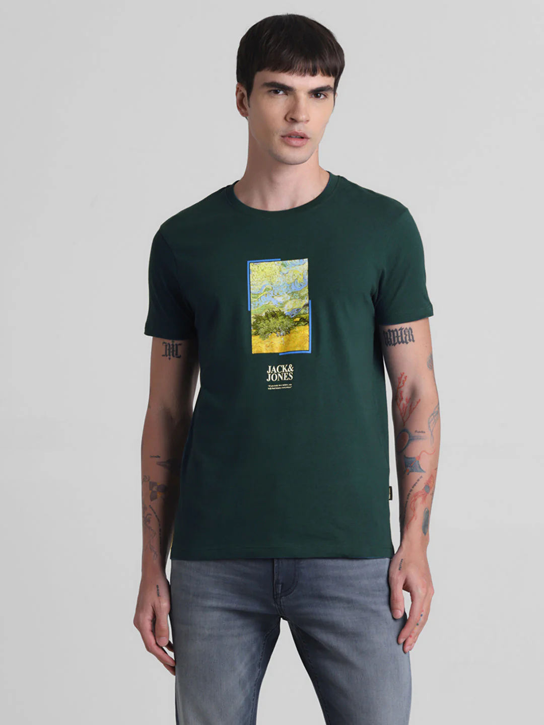 Dark Green Chest Print T-shirt - Image 2