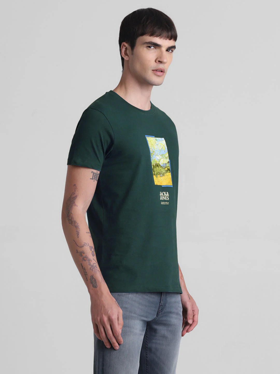 Dark Green Chest Print T-shirt - Image 3