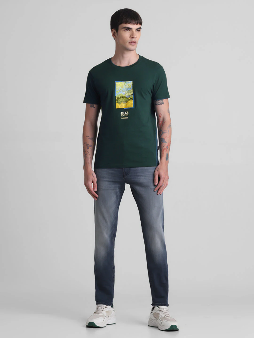 Dark Green Chest Print T-shirt - Image 6