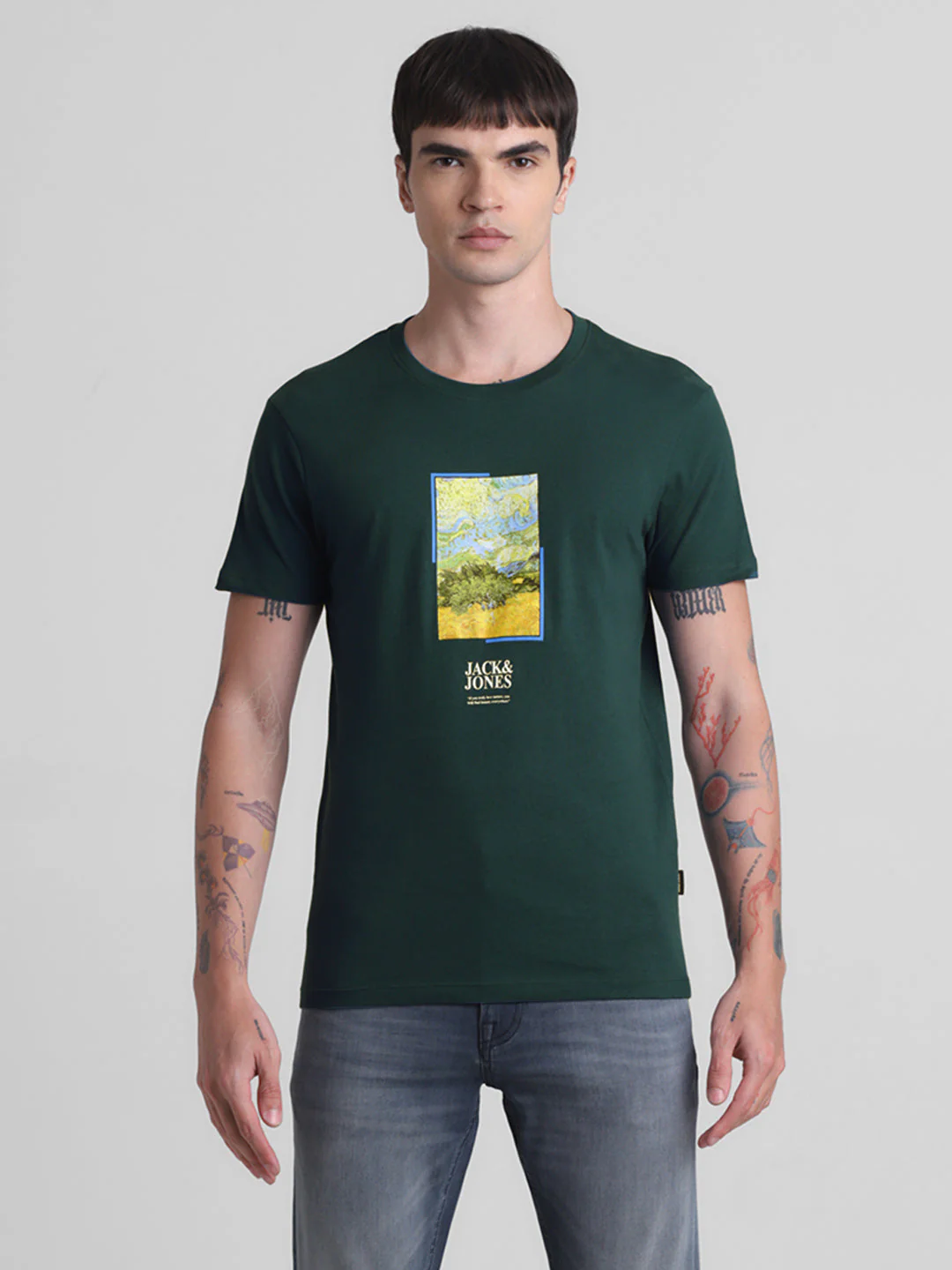 Dark Green Chest Print T-shirt - Image 8