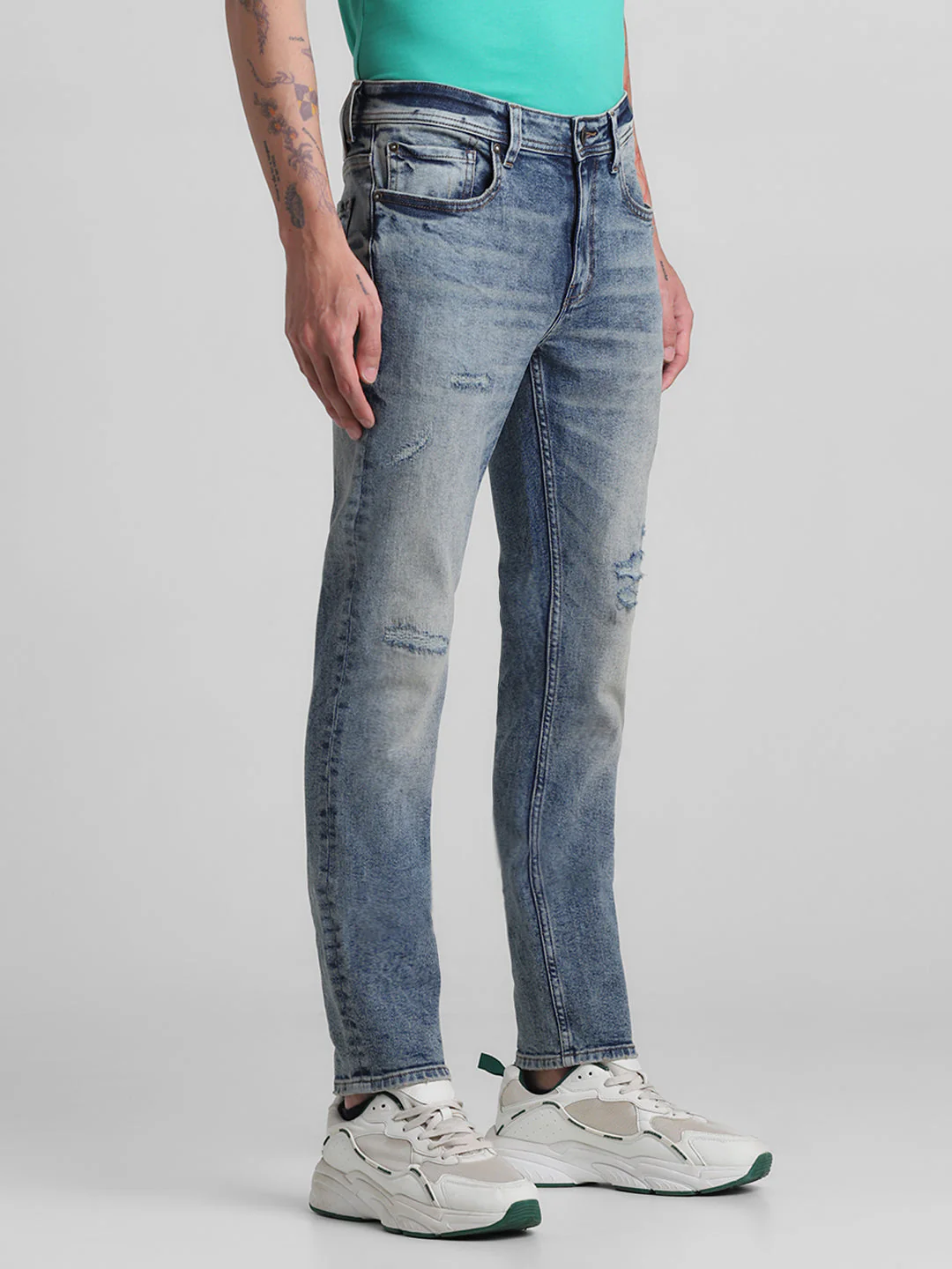 Blue Distressed 5 Pocket Skinny Jeans - Image 2