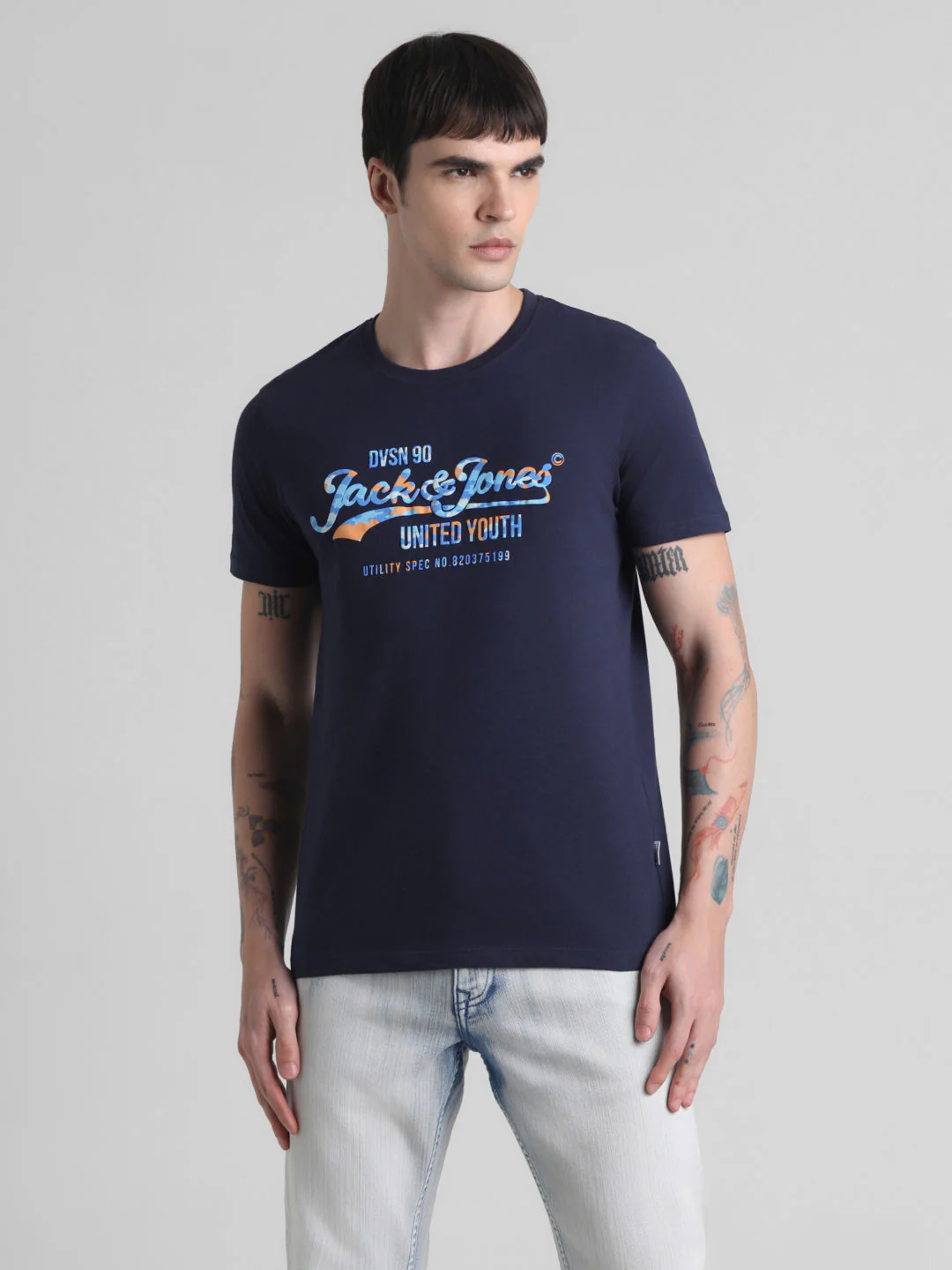 Dark Blue Printed Cotton T-shirt - Image 2