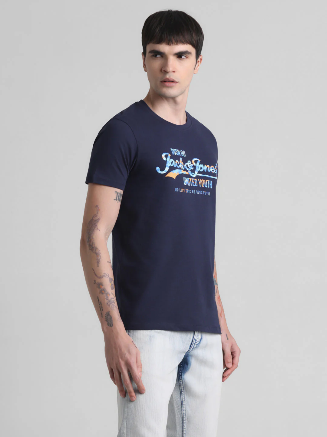 Dark Blue Printed Cotton T-shirt - Image 3