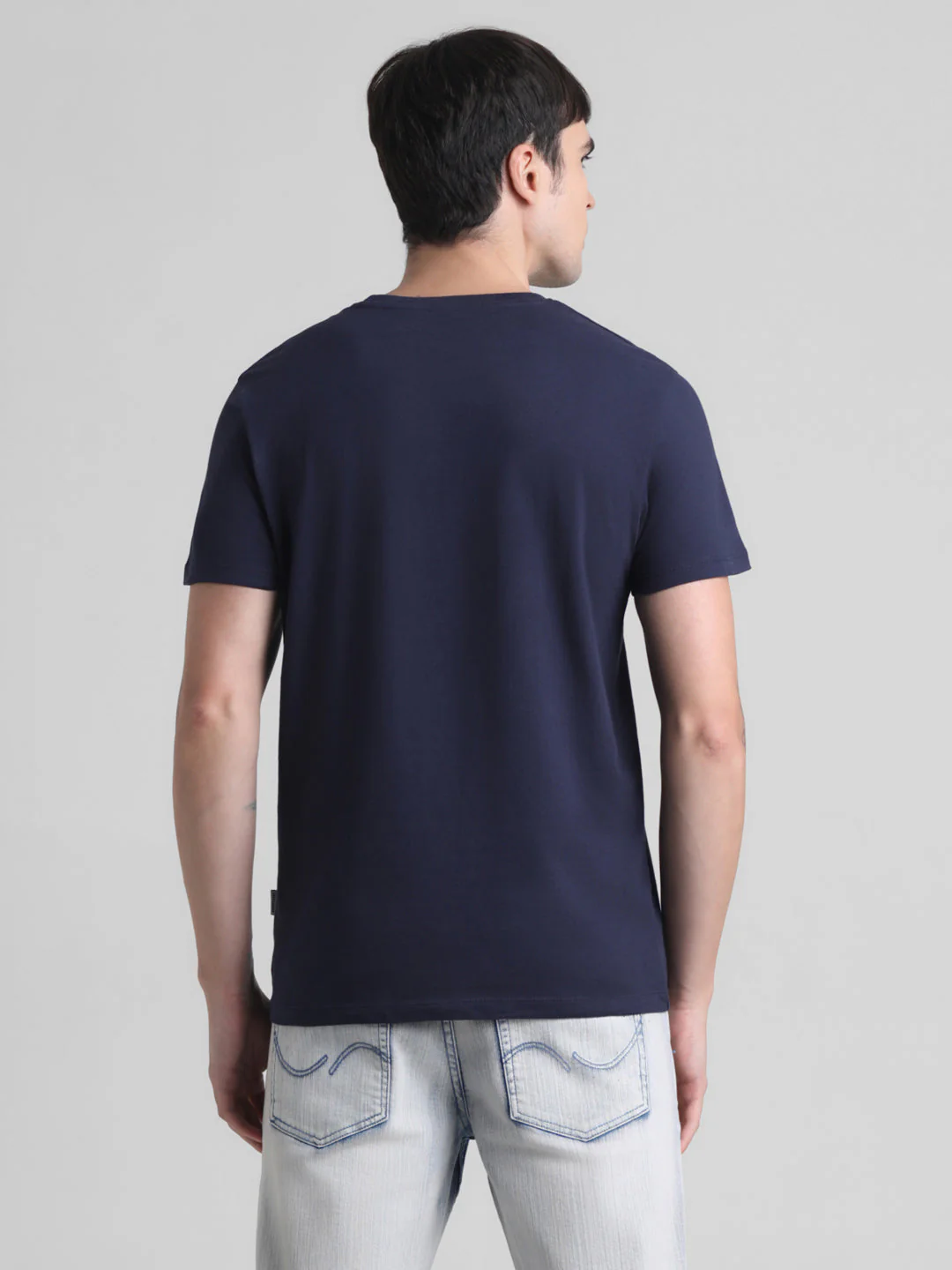 Dark Blue Printed Cotton T-shirt - Image 4