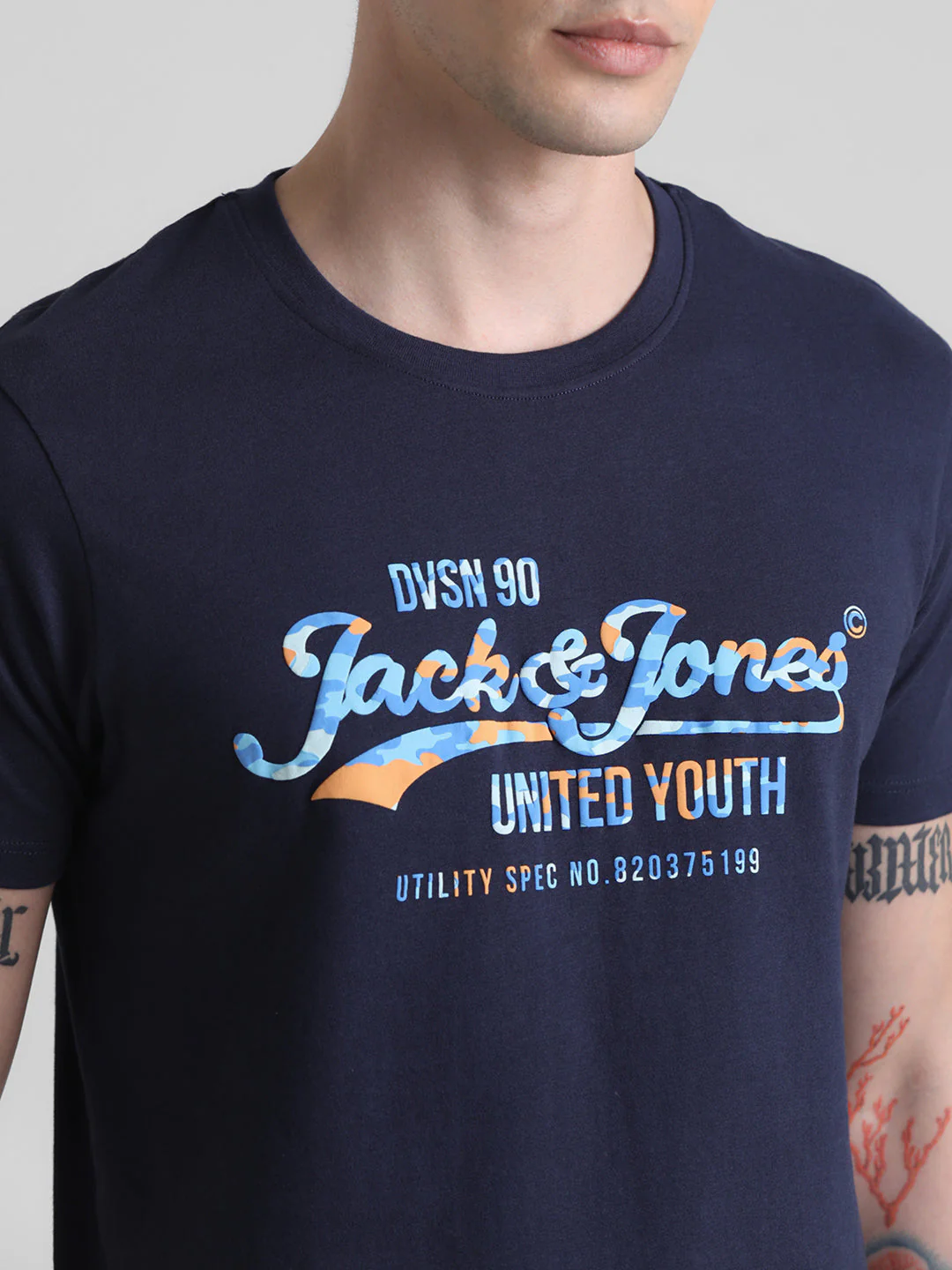 Dark Blue Printed Cotton T-shirt - Image 5