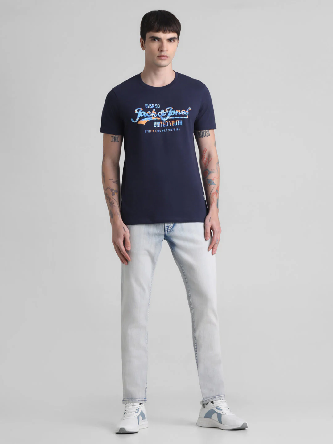 Dark Blue Printed Cotton T-shirt - Image 6