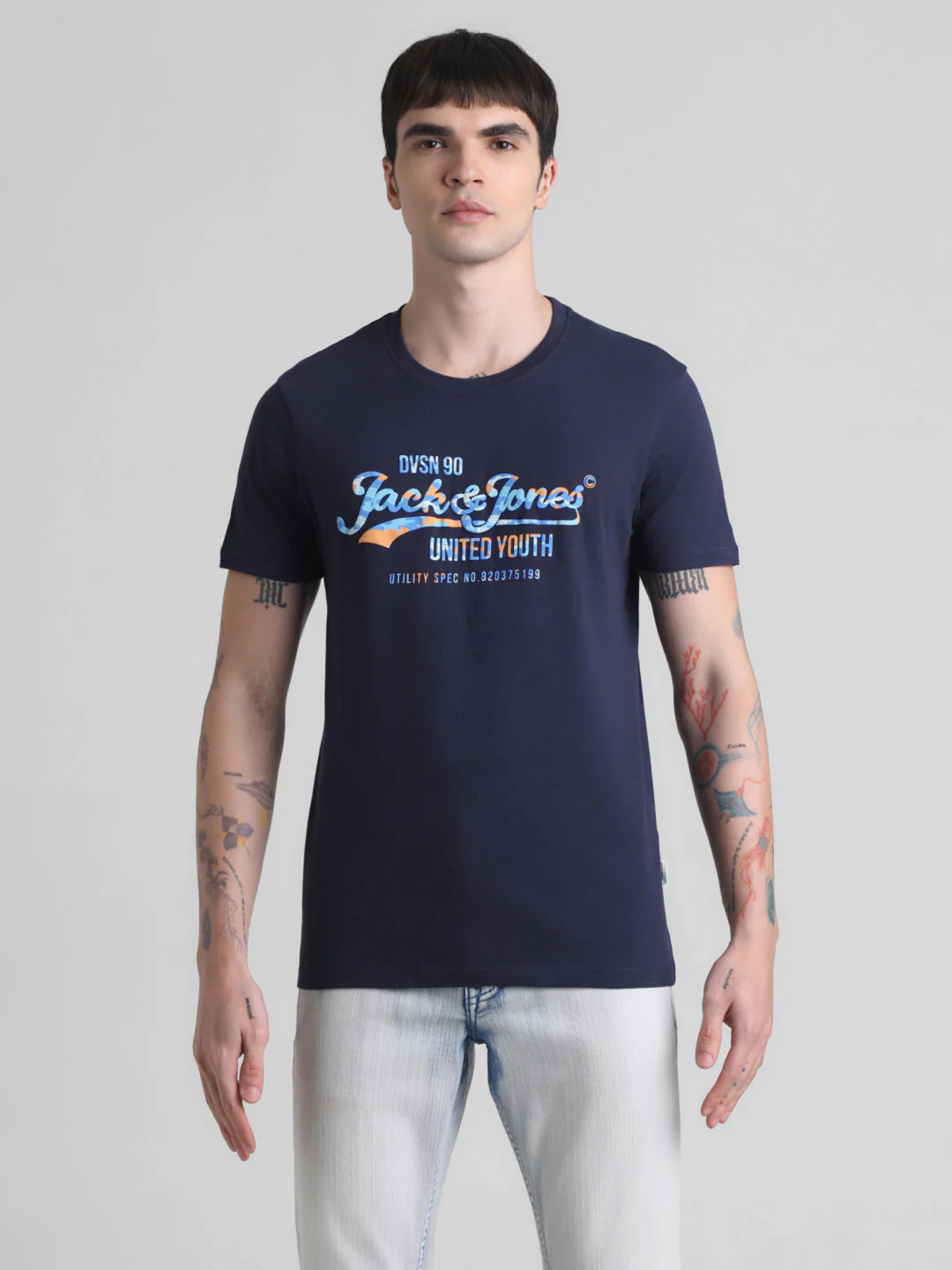 Dark Blue Printed Cotton T-shirt - Image 8