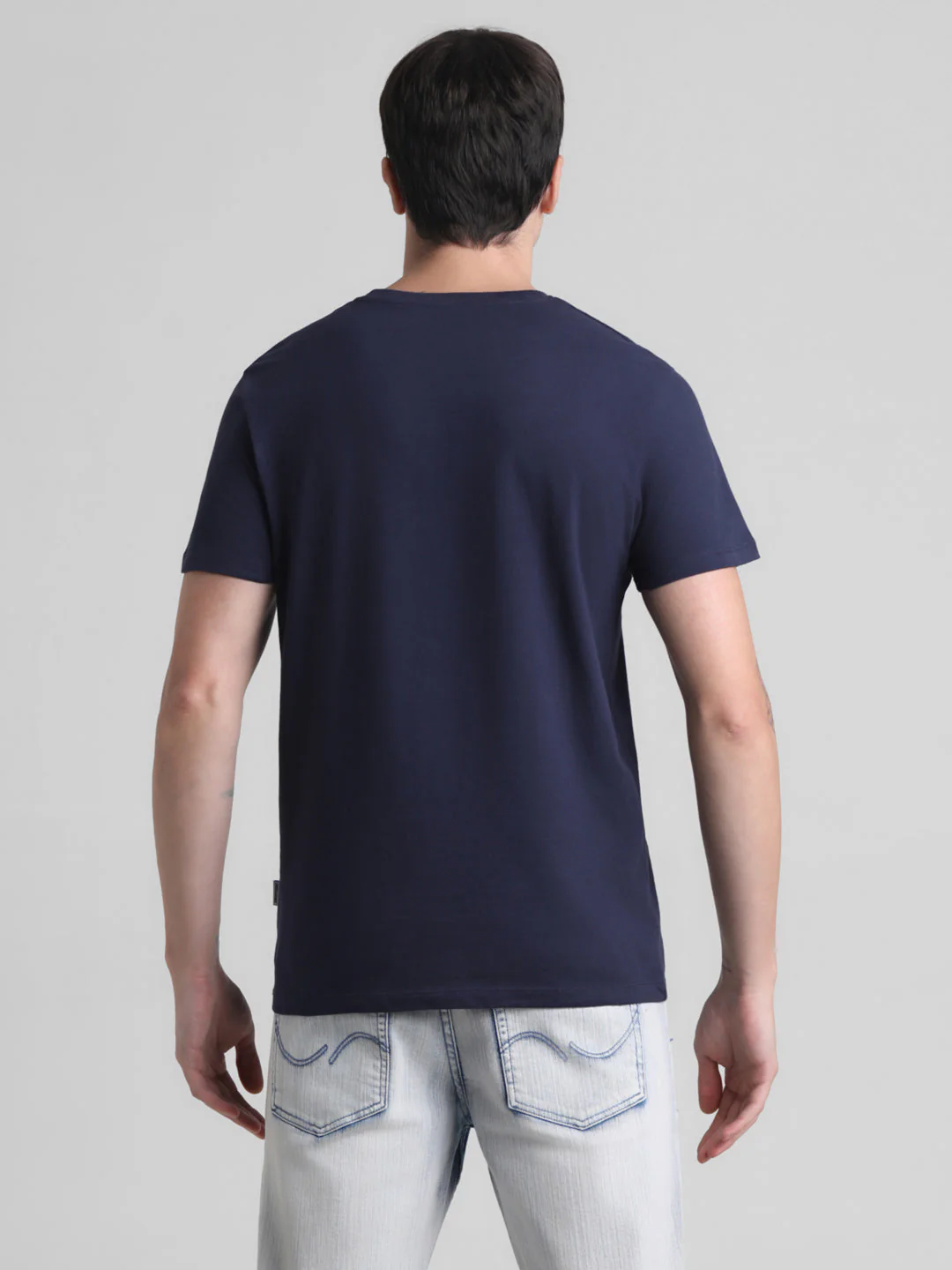 Dark Blue Printed Cotton T-shirt - Image 9