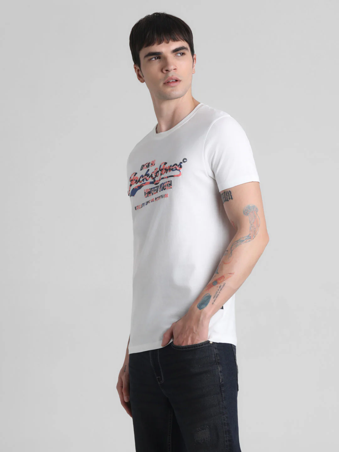 White Printed Cotton T-shirt - Image 3