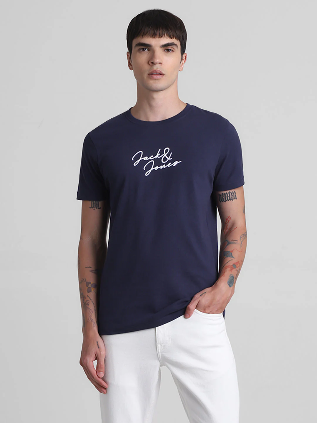 Navy Logo Print Cotton T-shirt - Image 2