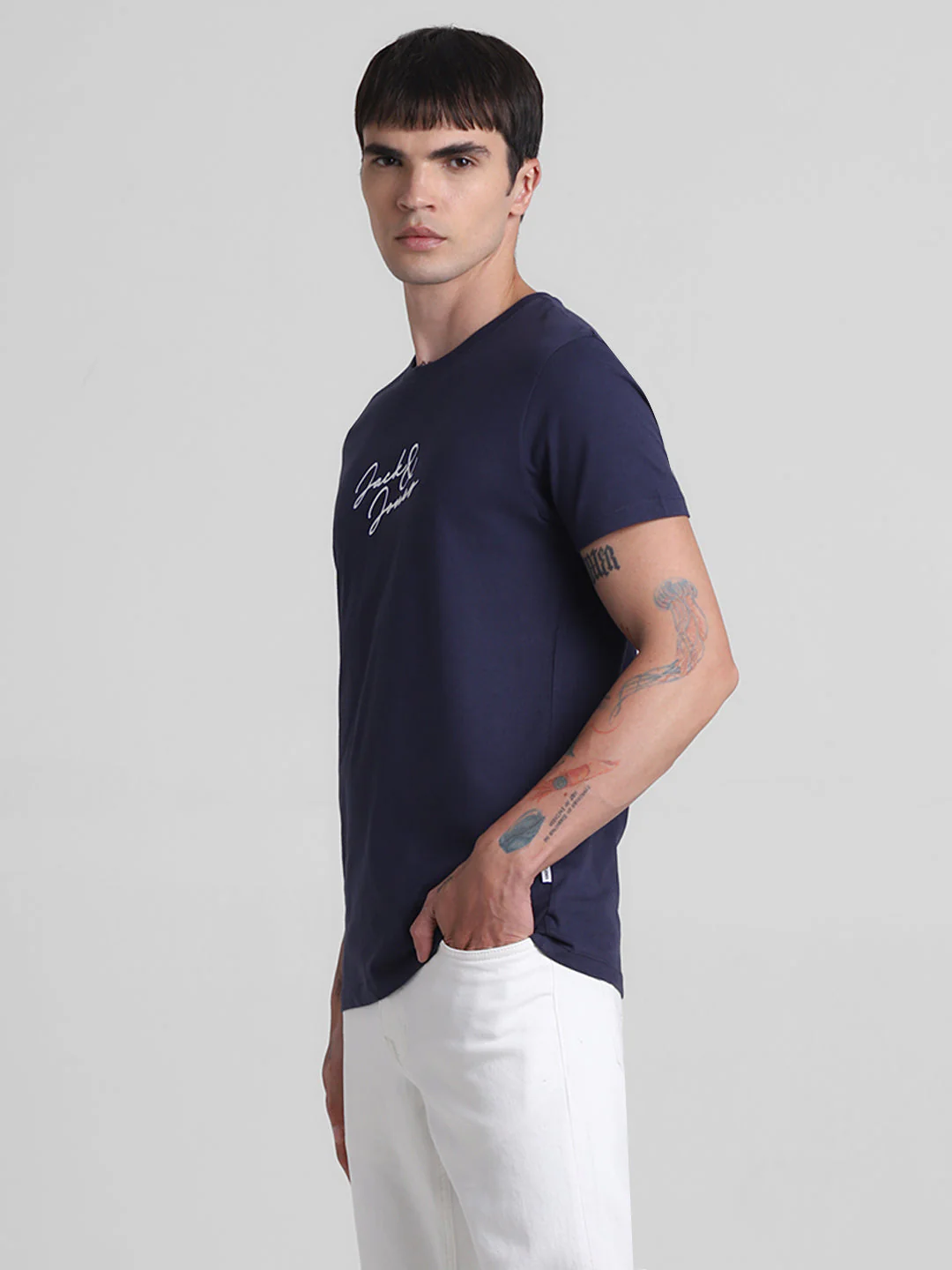 Navy Logo Print Cotton T-shirt - Image 3