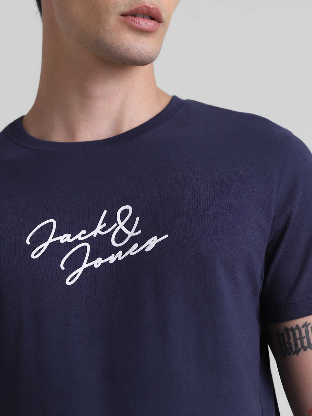 Navy Logo Print Cotton T-shirt - Image 5