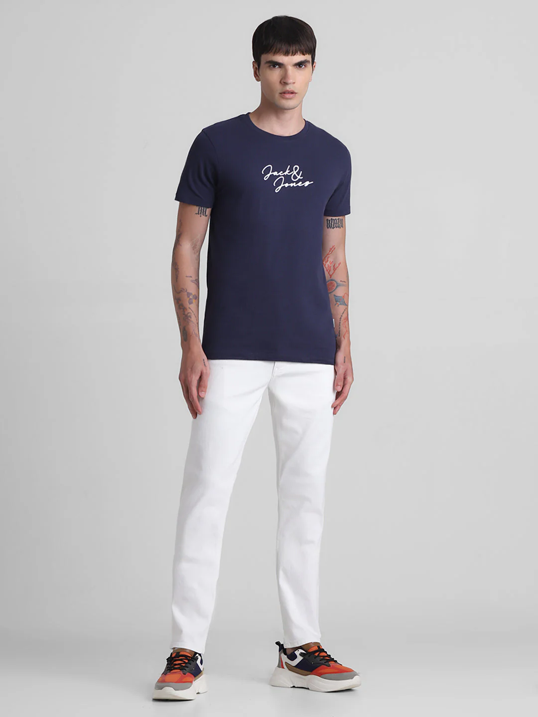 Navy Logo Print Cotton T-shirt - Image 6