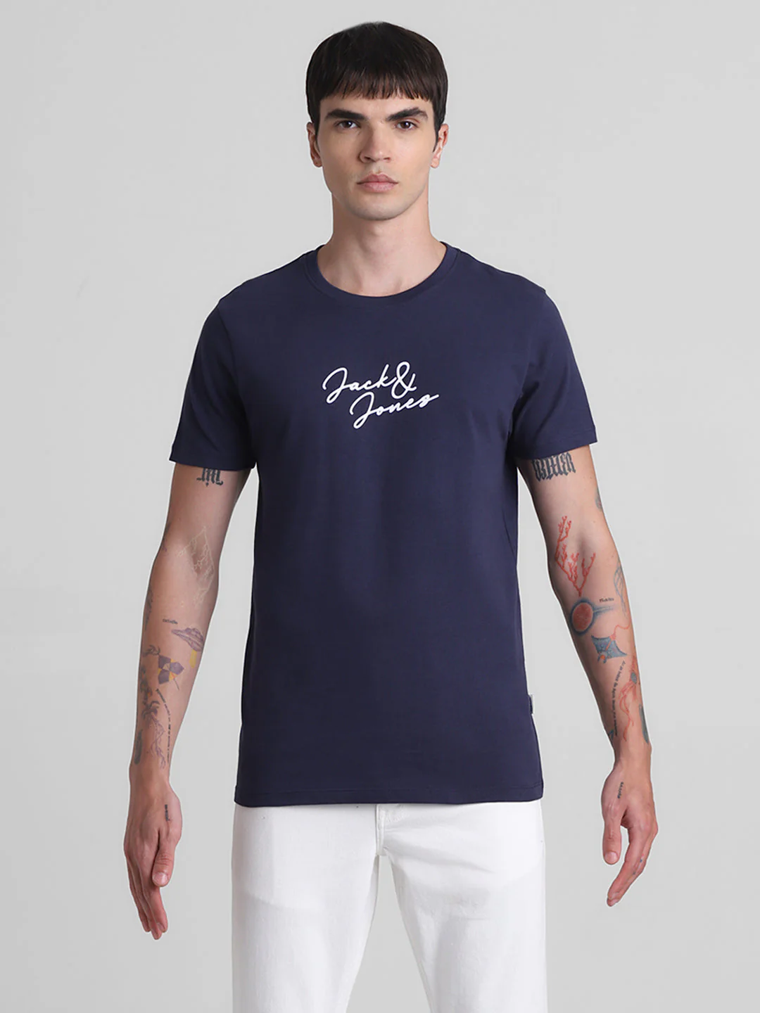 Navy Logo Print Cotton T-shirt - Image 8