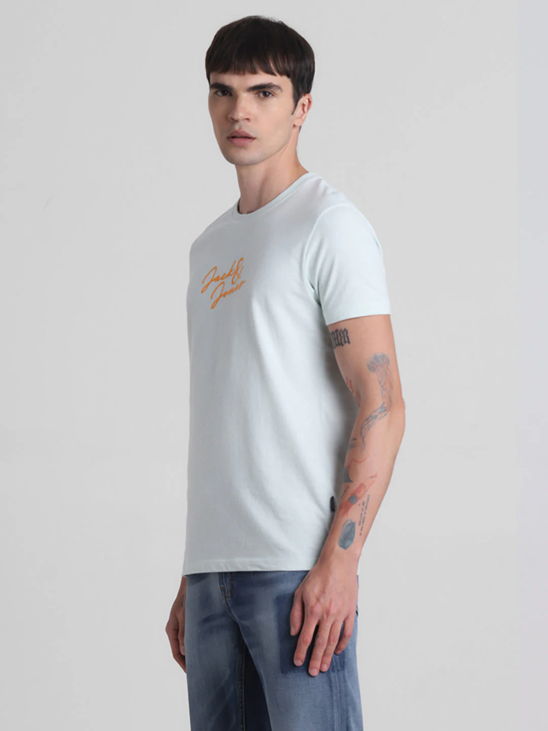 Light Blue Logo Print Cotton T-shirt - Image 3