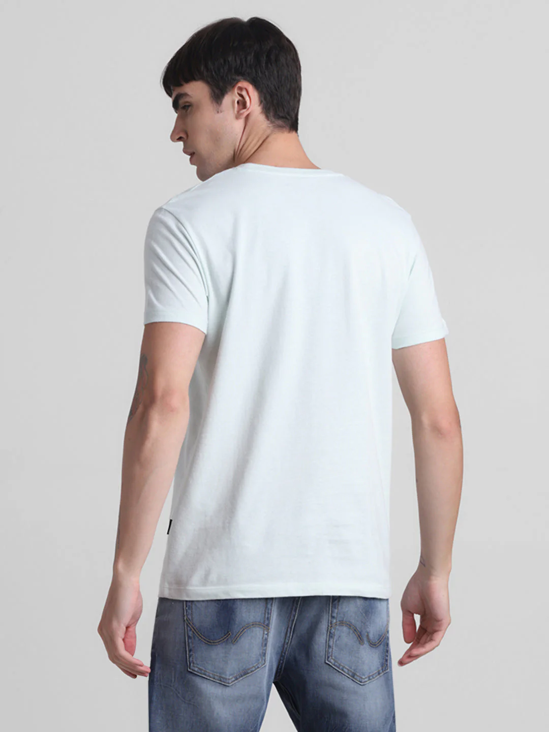 Light Blue Logo Print Cotton T-shirt - Image 4