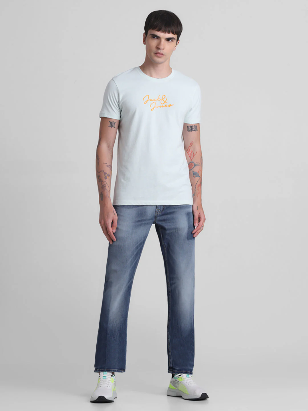 Light Blue Logo Print Cotton T-shirt - Image 6