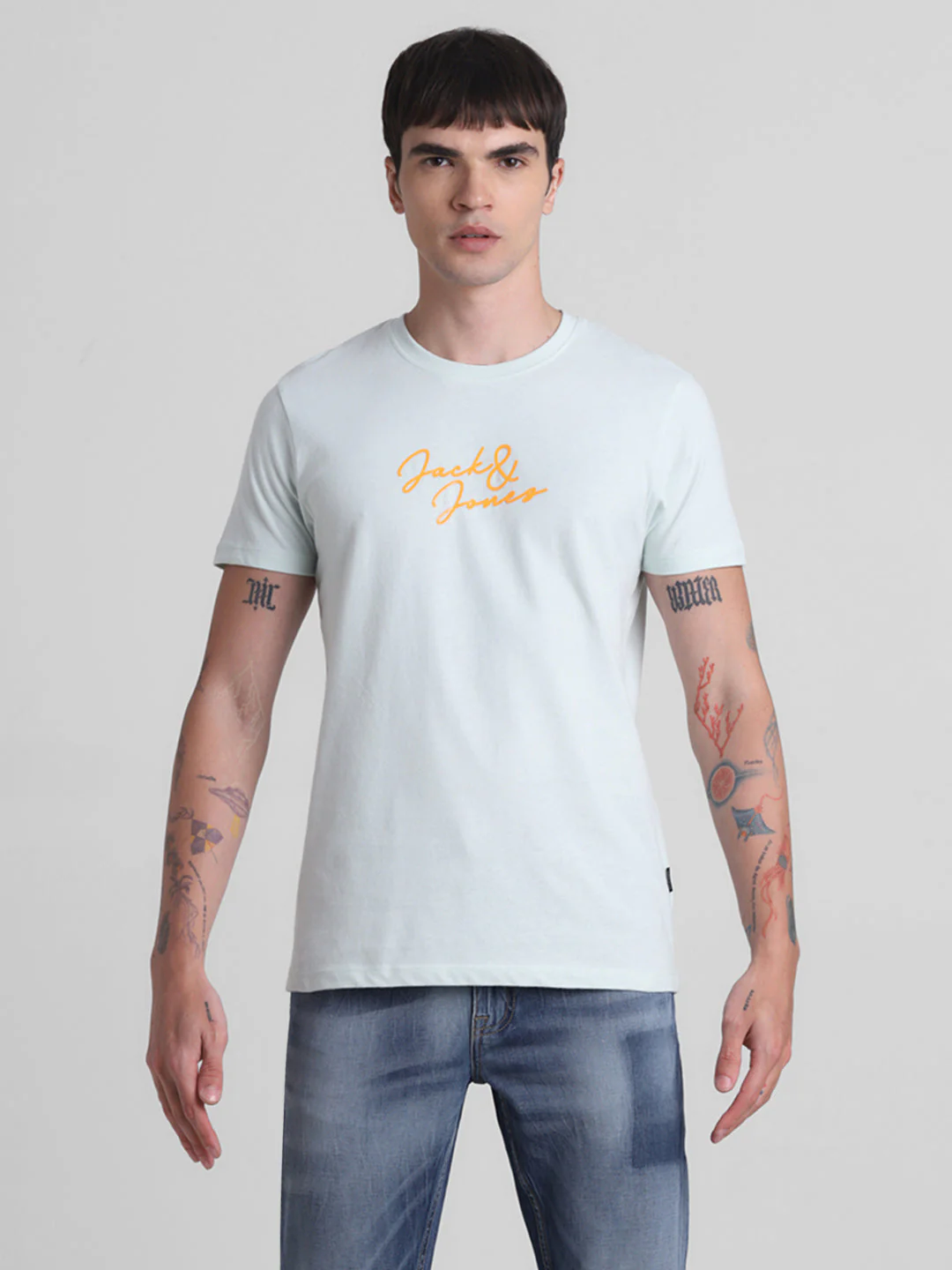 Light Blue Logo Print Cotton T-shirt - Image 8