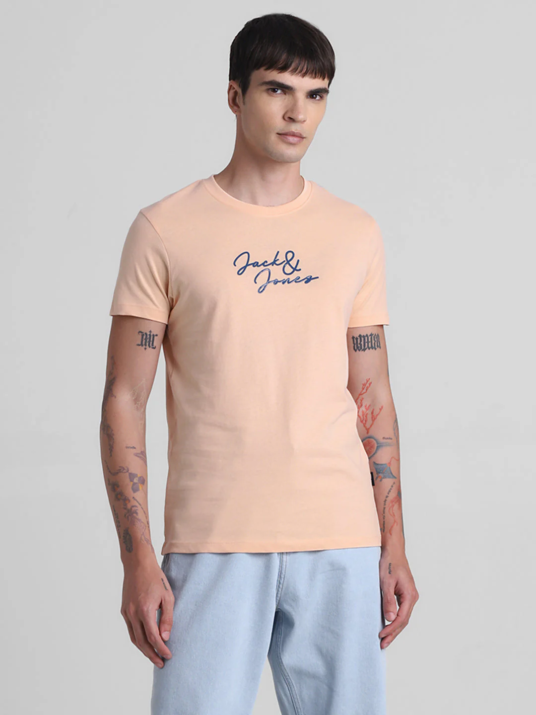Peach Logo Print Cotton T-shirt - Image 2