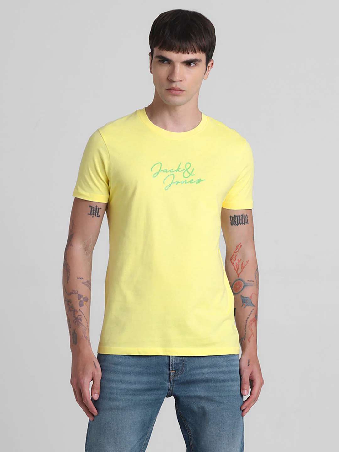 Yellow Logo Print Cotton T-shirt - Image 2