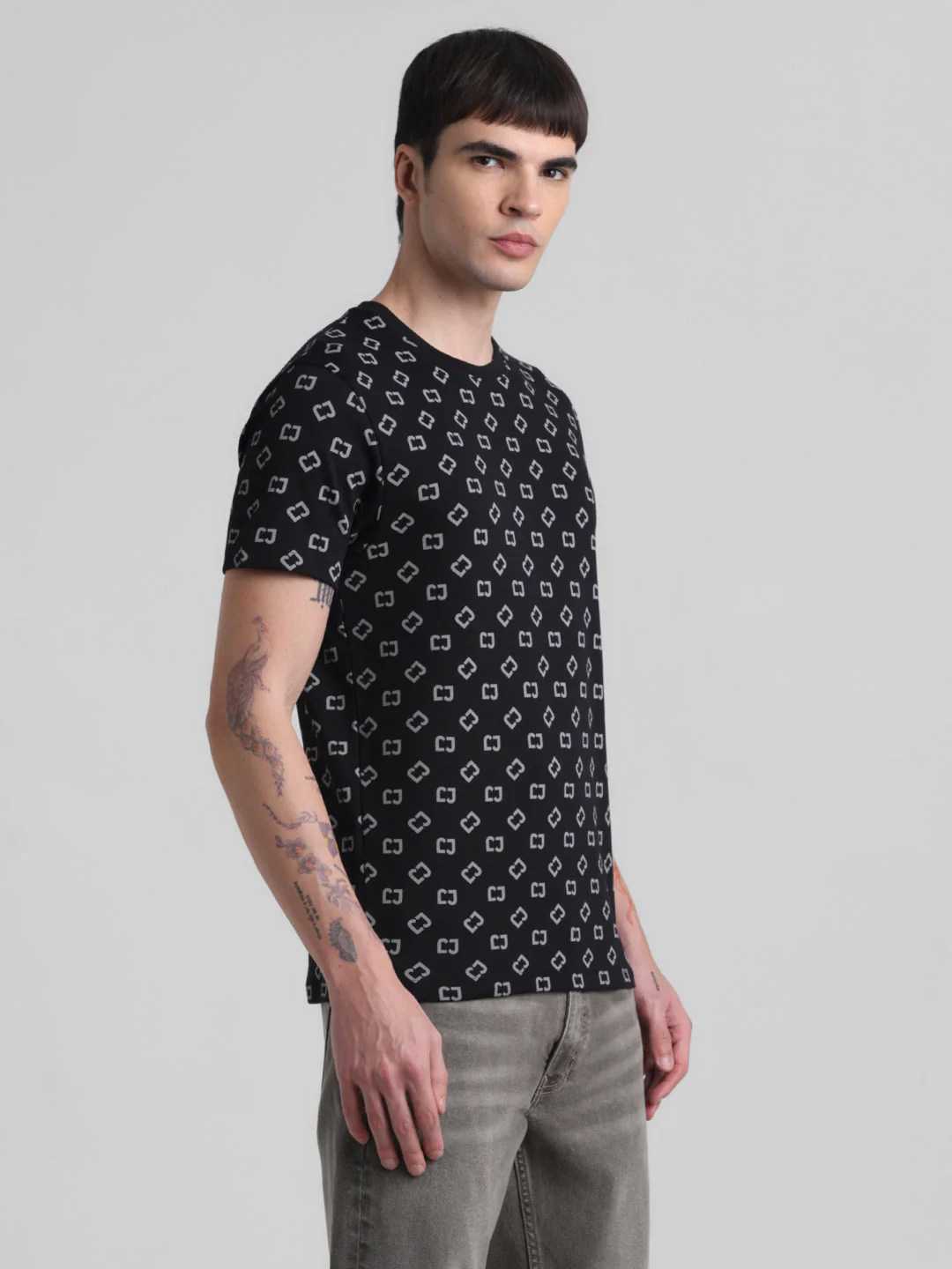 Black Printed Slim Fit T-shirt - Image 3