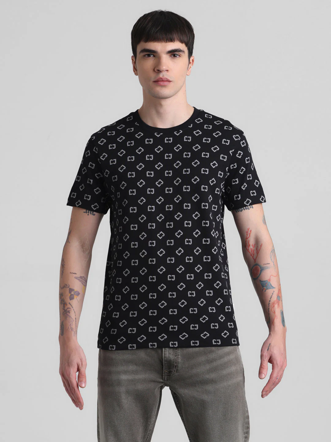 Black Printed Slim Fit T-shirt - Image 8