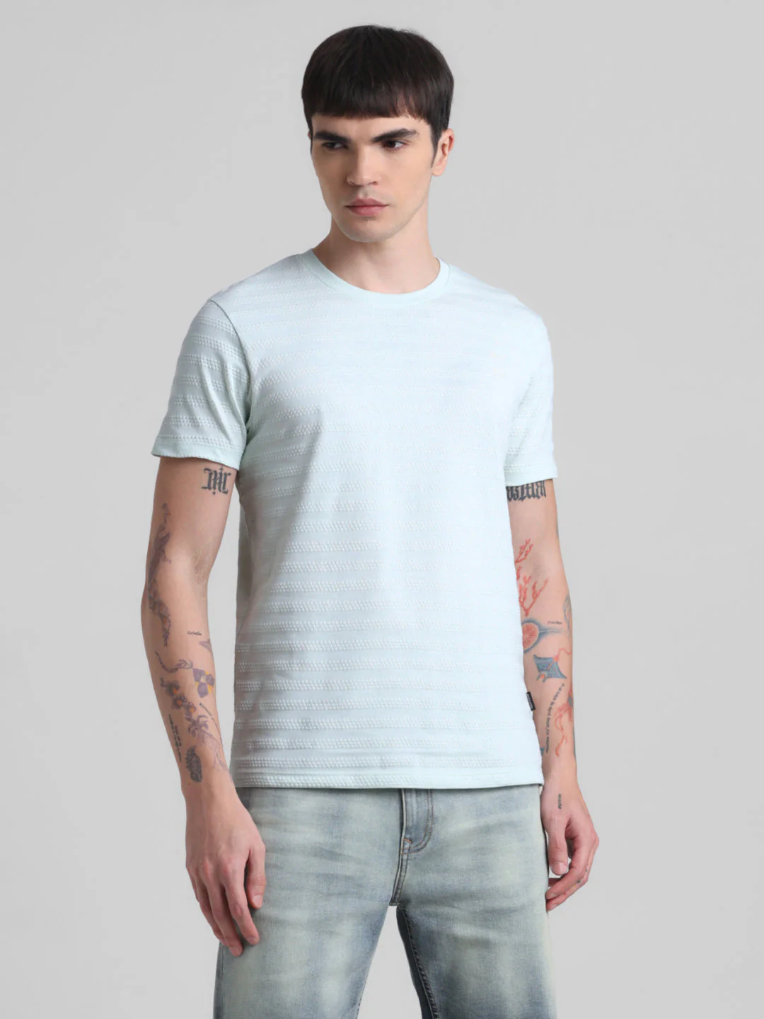 Blue Striped Slim Fit T-shirt - Image 2