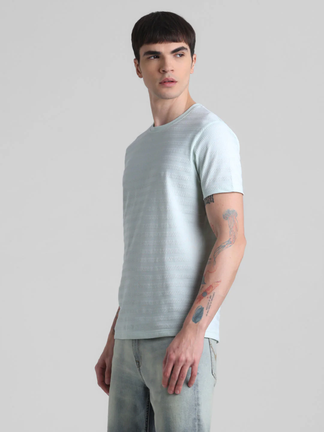 Blue Striped Slim Fit T-shirt - Image 3