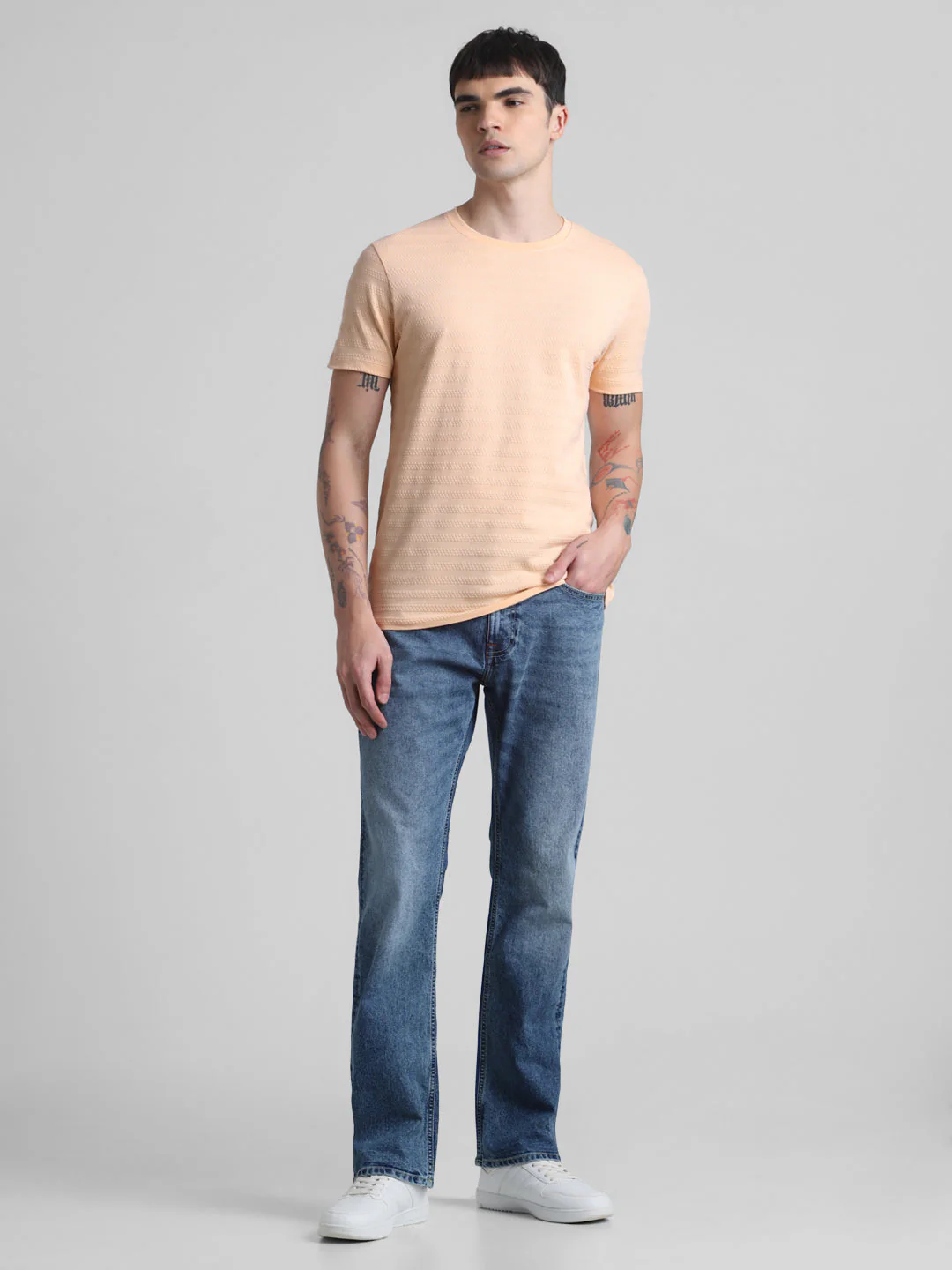 Peach Striped Slim Fit T-shirt - Image 6