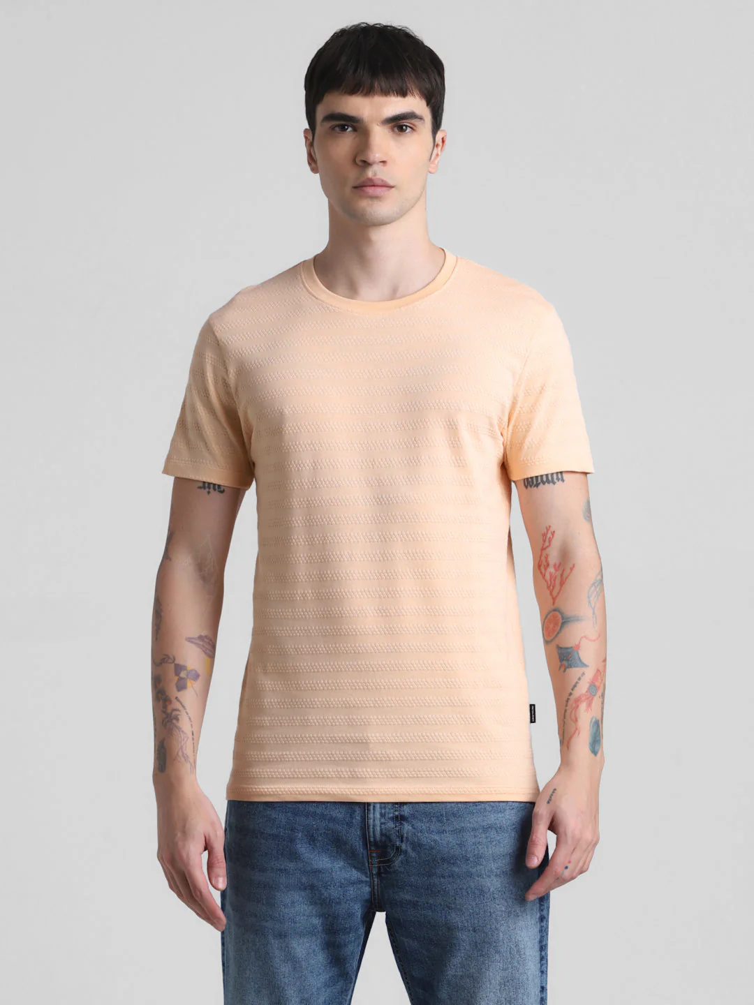Peach Striped Slim Fit T-shirt - Image 8