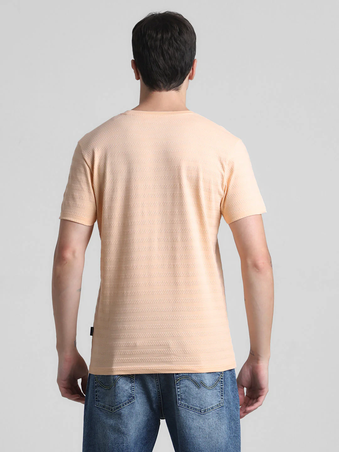 Peach Striped Slim Fit T-shirt - Image 9