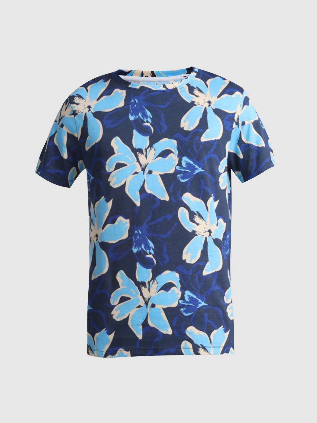 Navy Floral Cotton T-shirt - Image 7