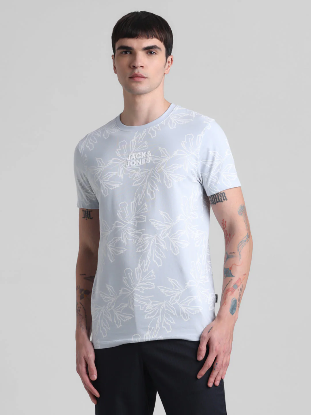 Light Blue Floral Cotton T-shirt - Image 2