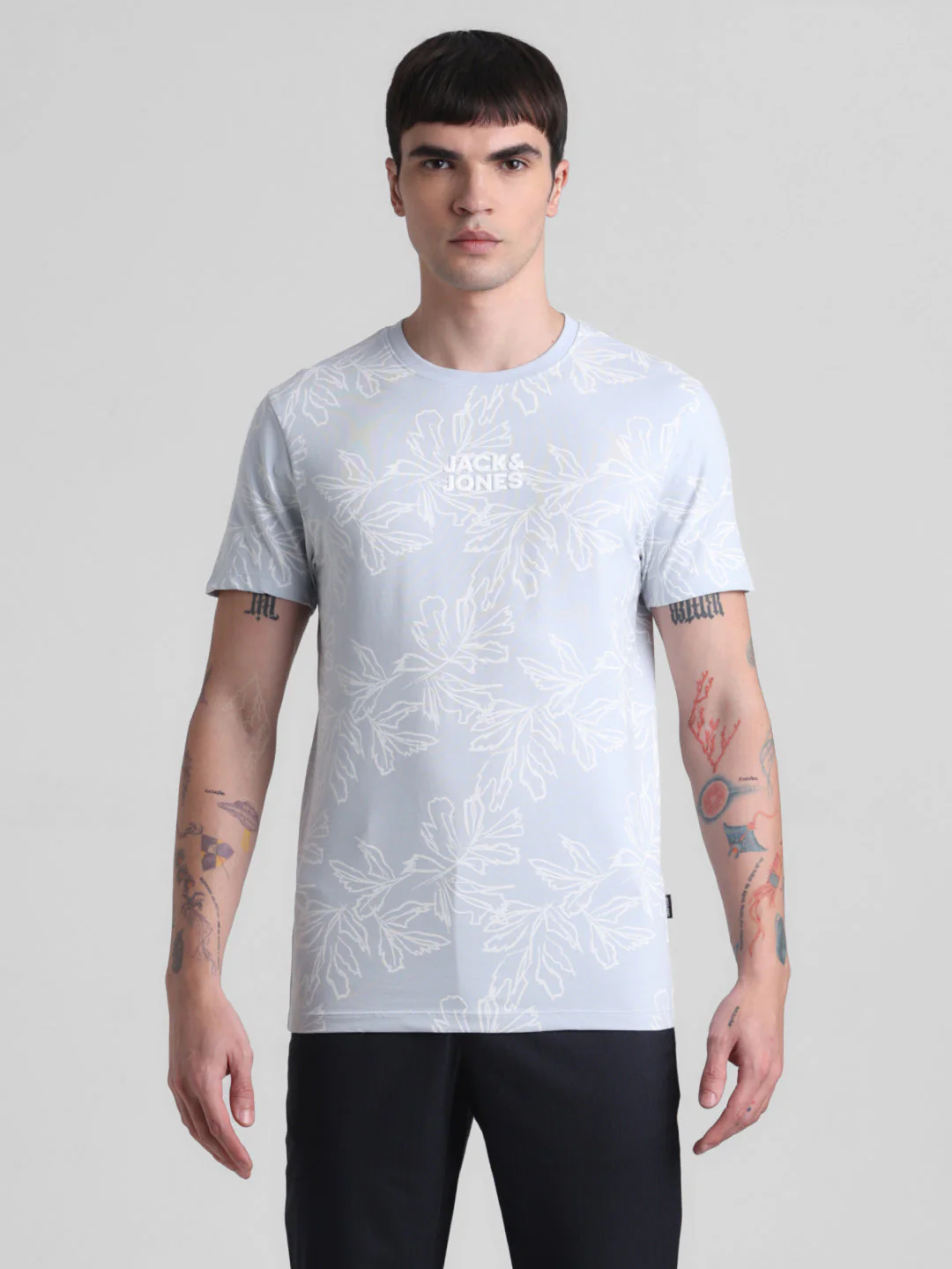 Light Blue Floral Cotton T-shirt - Image 8