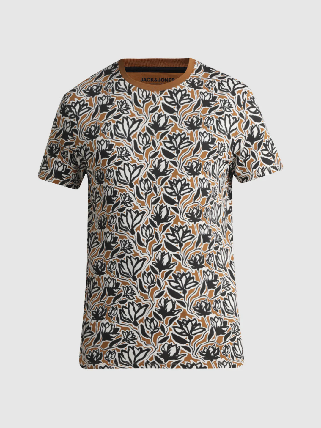 Floral Cotton Slim Fit T-shirt - Golden Brown - Image 7