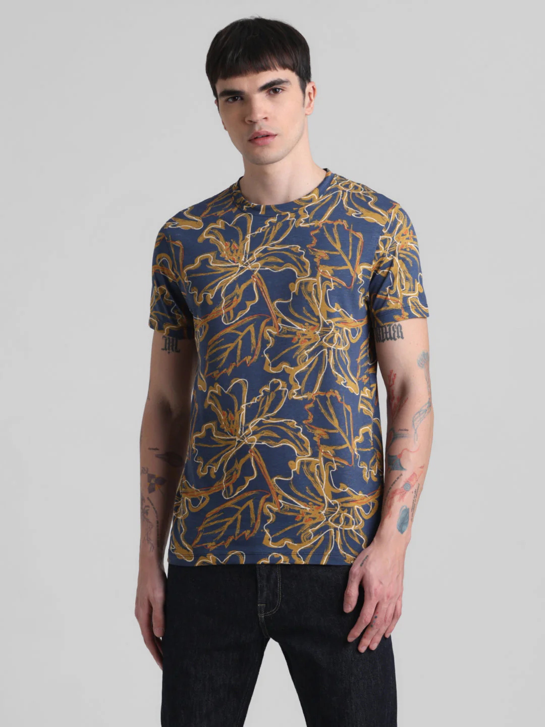 Navy Floral Slim Fit T-shirt - Image 2