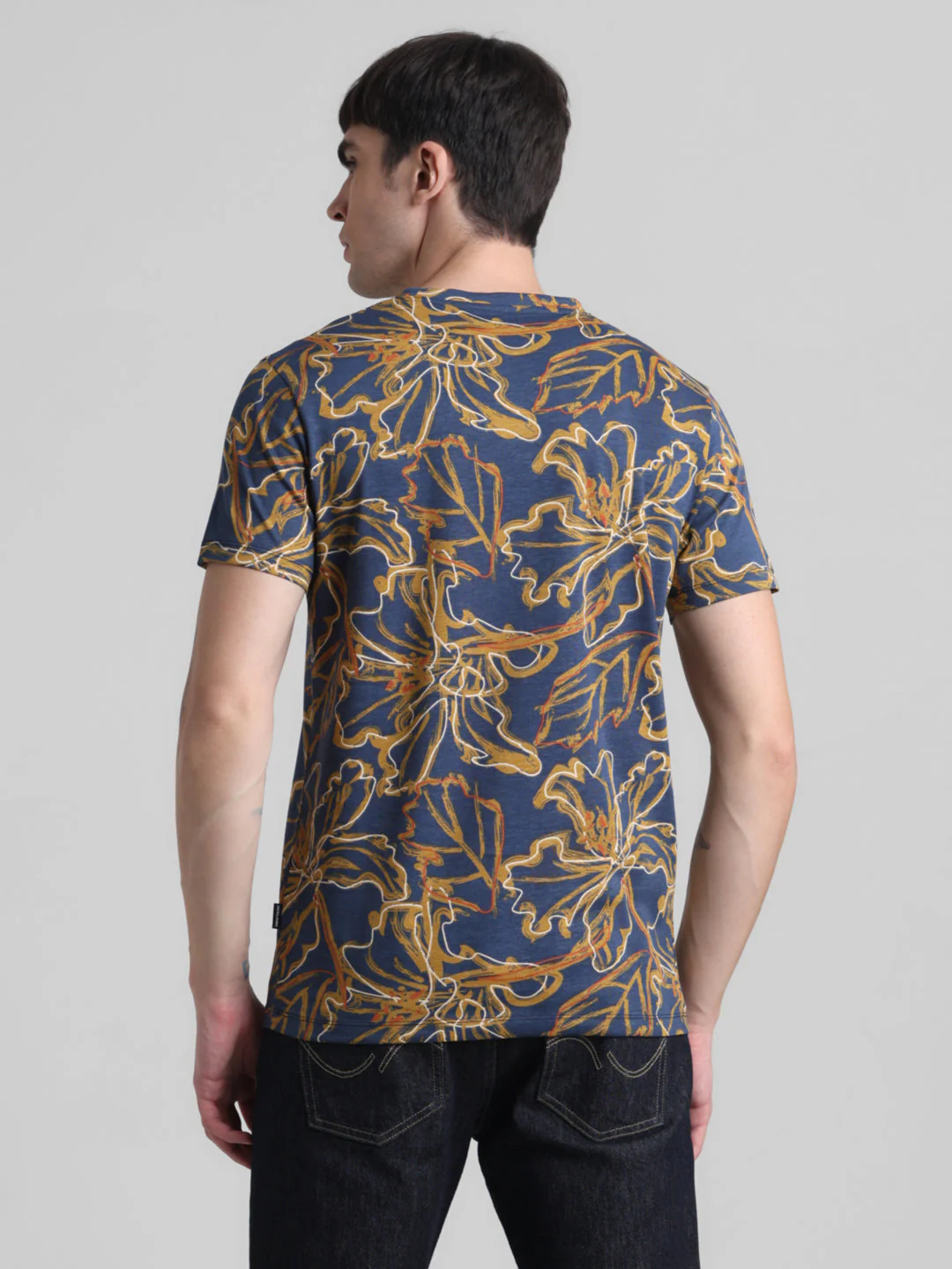 Navy Floral Slim Fit T-shirt - Image 4