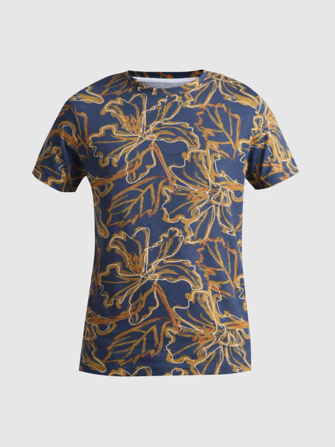Navy Floral Slim Fit T-shirt - Image 7