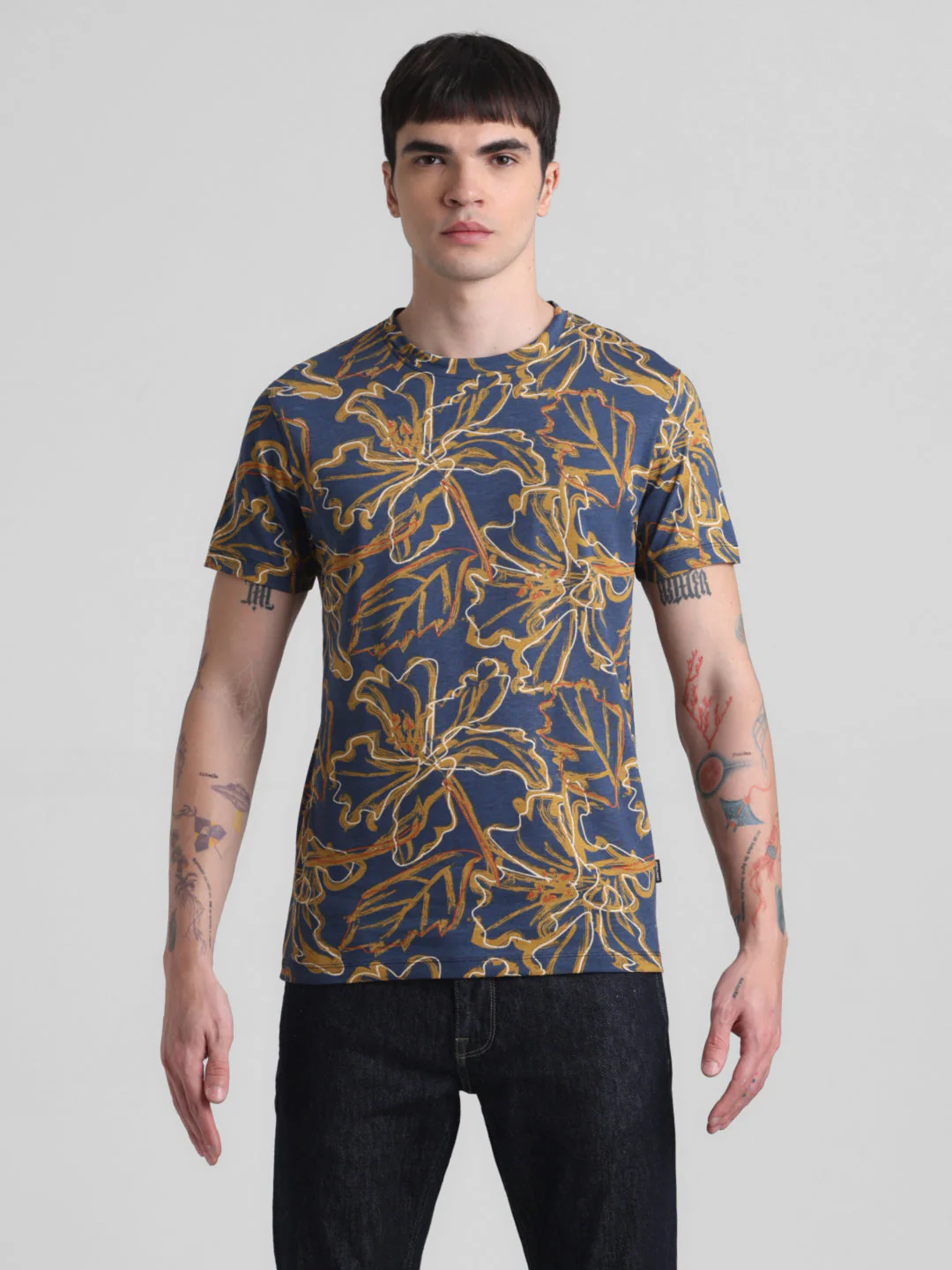 Navy Floral Slim Fit T-shirt - Image 8