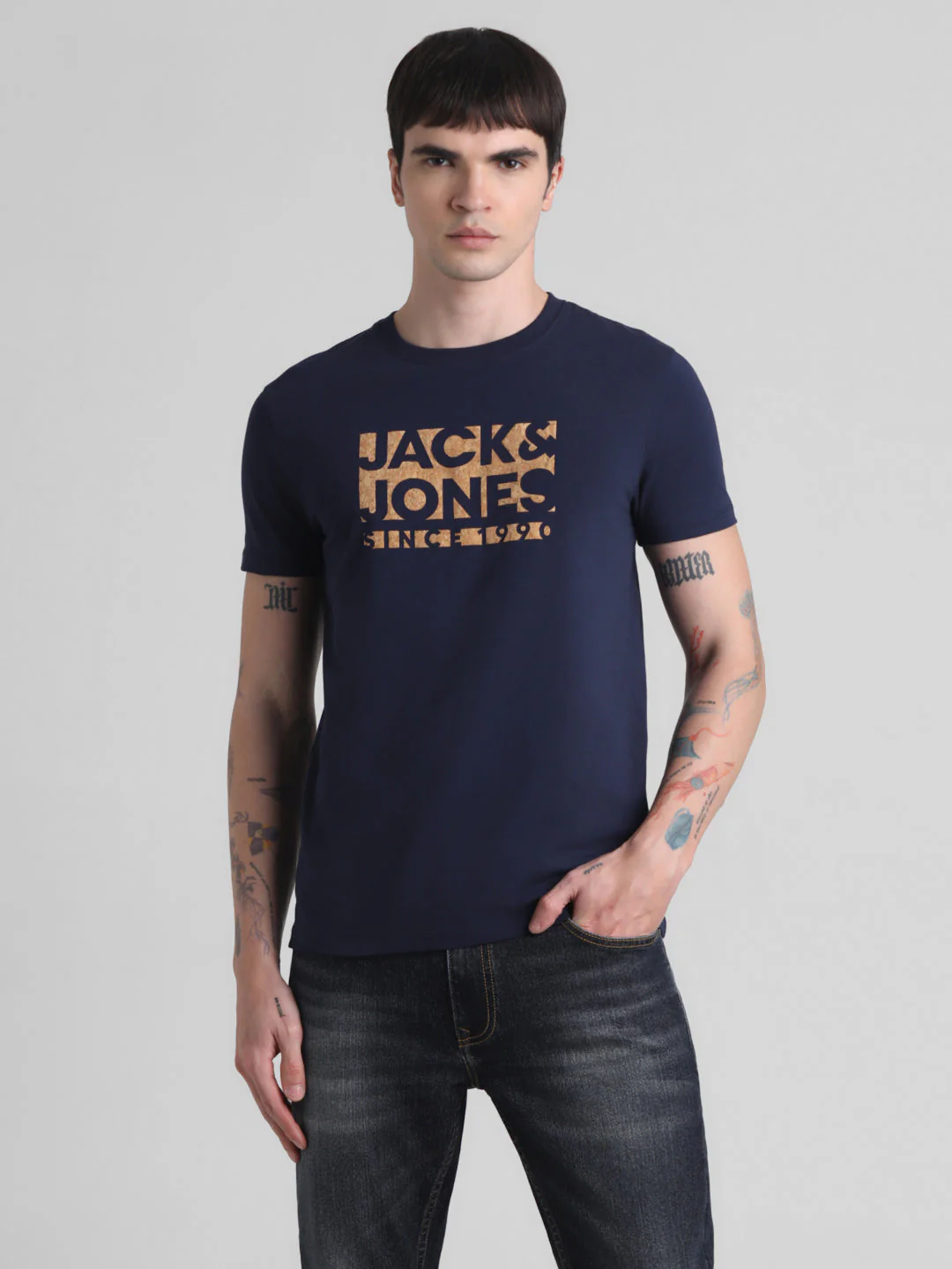 Navy Logo Print Cotton T-shirt - Image 2
