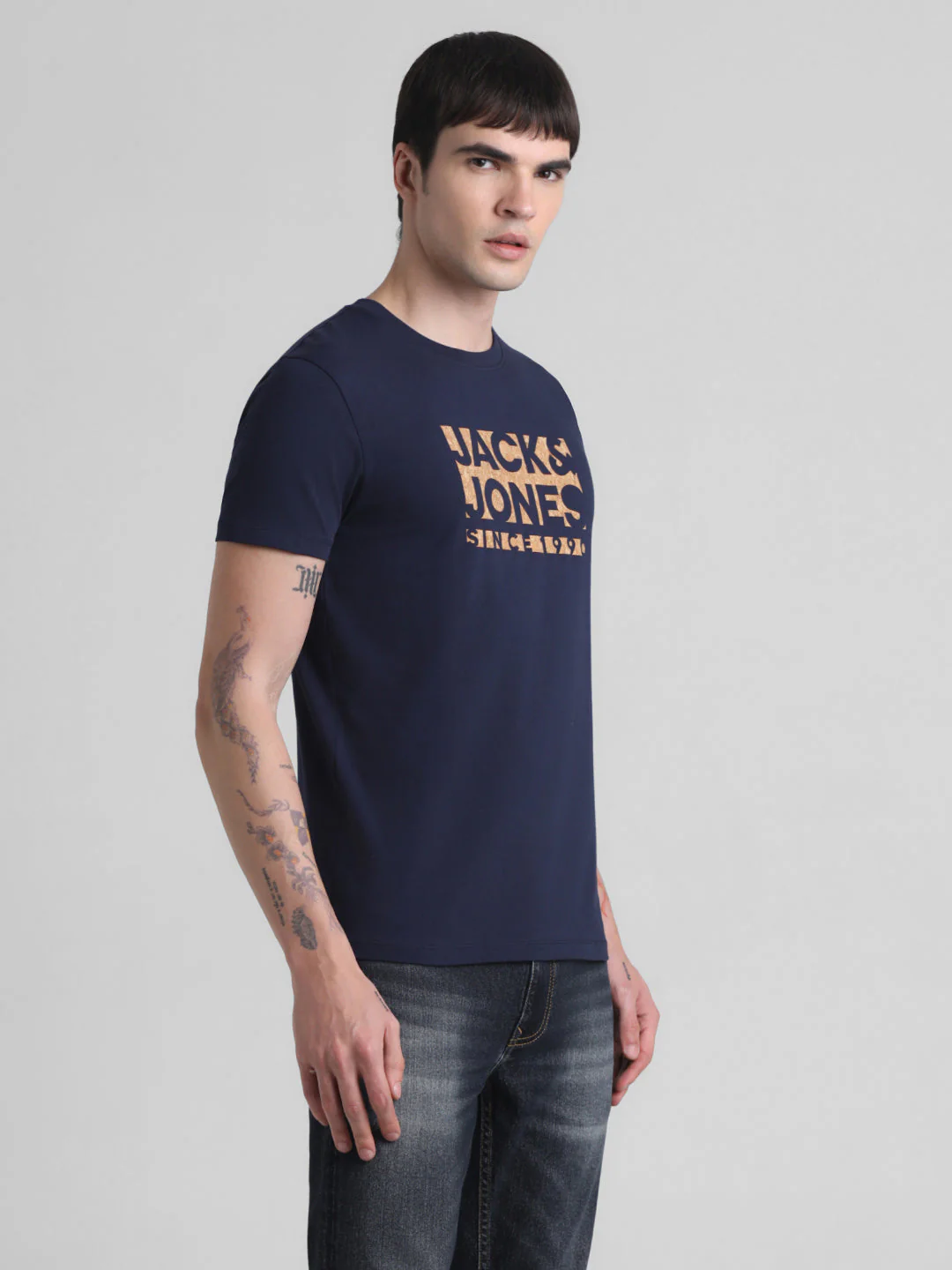 Navy Logo Print Cotton T-shirt - Image 3