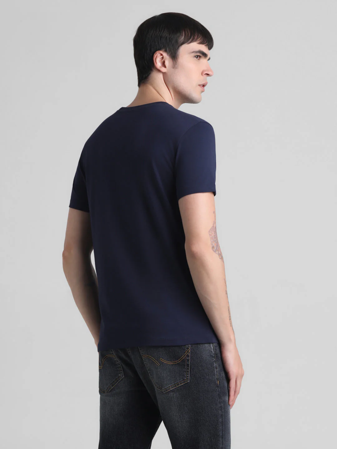 Navy Logo Print Cotton T-shirt - Image 4