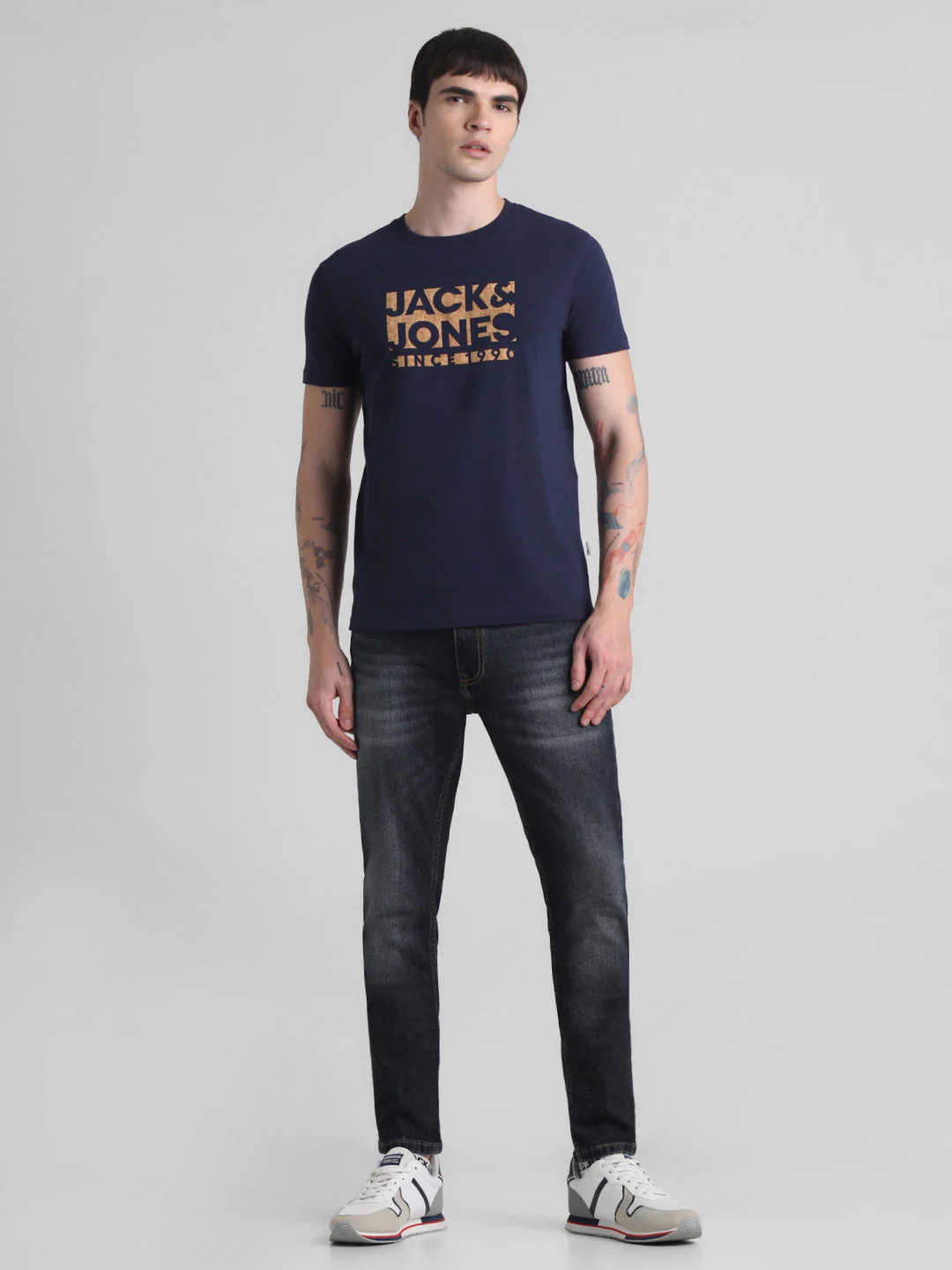 Navy Logo Print Cotton T-shirt - Image 6
