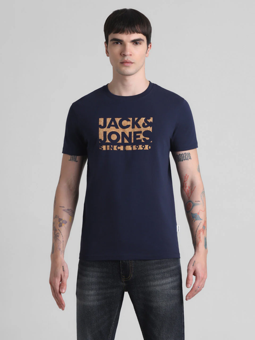 Navy Logo Print Cotton T-shirt - Image 8