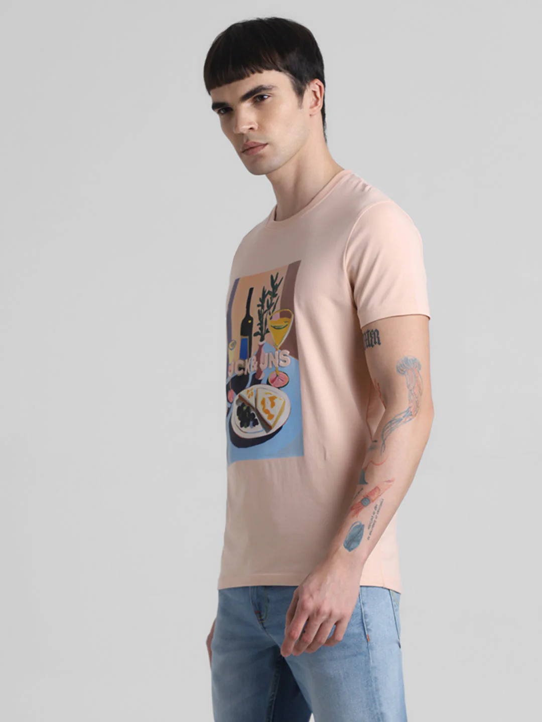 Peach Printed Slim Fit T-shirt - Image 3